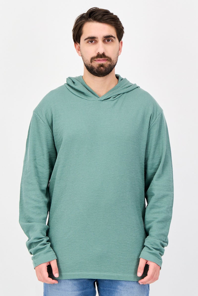 Fleece Factory Men Textured Long Sleeve Hoodie, Sage Green - Image 1